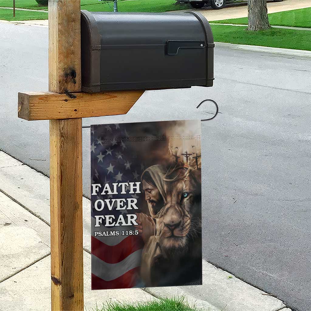Faith Over Fear Psalm 118:5 Christian Patriotic Garden Flag Jesus Lion Cross American Flag TS02 Print Your Wear