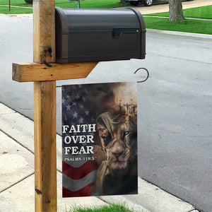 Faith Over Fear Psalm 118:5 Christian Patriotic Garden Flag Jesus Lion Cross American Flag TS02 Print Your Wear