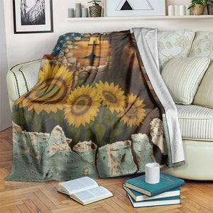 Christian American Cross Jesus Crown of Thorns Throw Blanket Patriotic Sunset with Sunflowers TS02 Print Your Wear