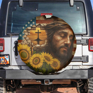 Christian American Cross Jesus Crown of Thorns Spare Tire Cover Patriotic Sunset with Sunflowers TS02 No hole Multicolor Print Your Wear