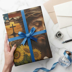 Christian American Cross Jesus Crown of Thorns Wrapping Paper Roll Patriotic Sunset with Sunflowers TS02 Print Your Wear