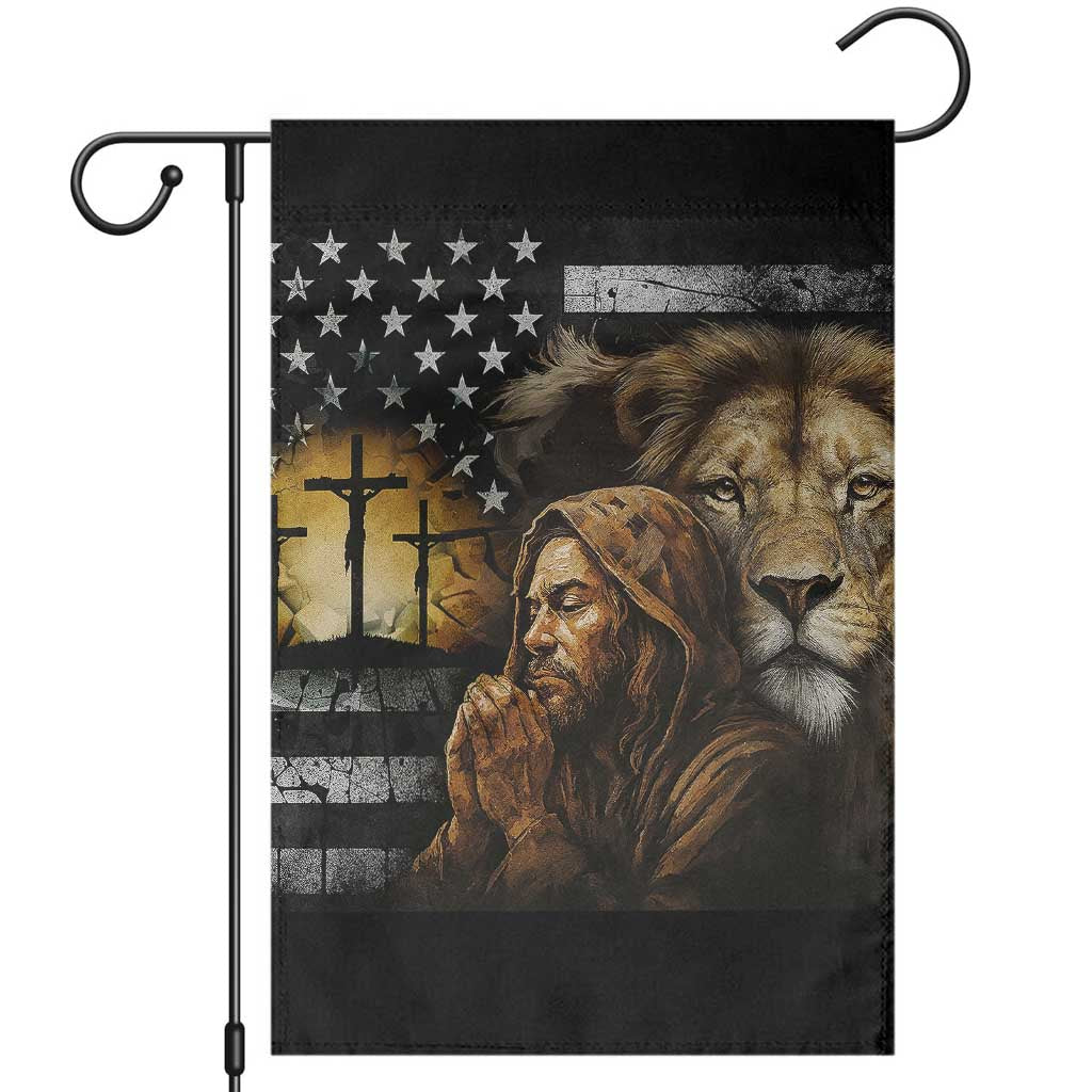 Lion of Judah Faith Patriotic Christian Garden Flag Jesus Praying with Cross American Flag TS02 Multicolor Print Your Wear