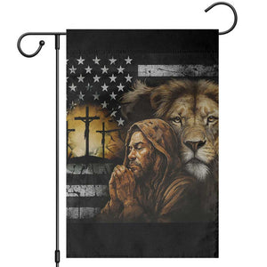 Lion of Judah Faith Patriotic Christian Garden Flag Jesus Praying with Cross American Flag TS02 Multicolor Print Your Wear