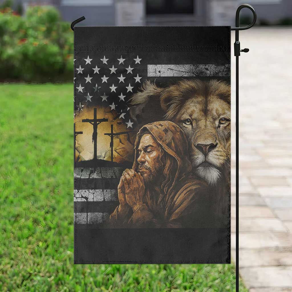 Lion of Judah Faith Patriotic Christian Garden Flag Jesus Praying with Cross American Flag TS02 Print Your Wear