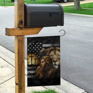 Lion of Judah Faith Patriotic Christian Garden Flag Jesus Praying with Cross American Flag TS02 Print Your Wear