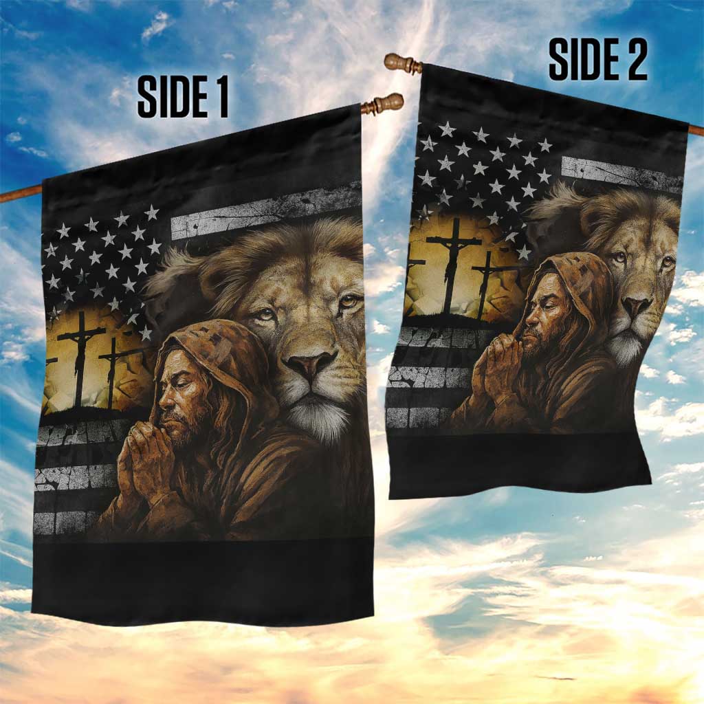 Lion of Judah Faith Patriotic Christian Garden Flag Jesus Praying with Cross American Flag TS02 Print Your Wear