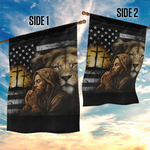 Lion of Judah Faith Patriotic Christian Garden Flag Jesus Praying with Cross American Flag TS02 Print Your Wear