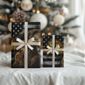 Lion of Judah Faith Patriotic Christian Wrapping Paper Roll Jesus Praying with Cross American Flag TS02 Print Your Wear