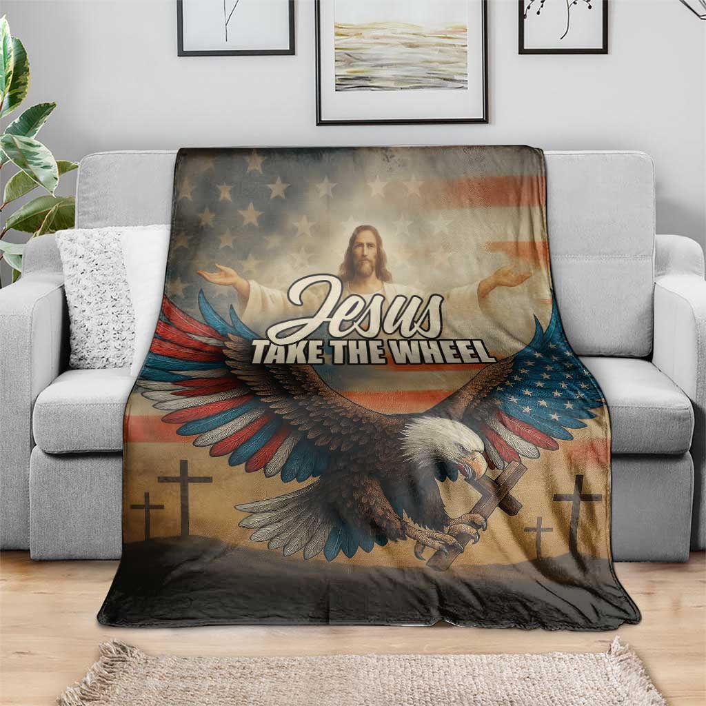 Jesus Take the Wheel Patriotic Eagle Throw Blanket Christian American Flag Faith TS02 Print Your Wear