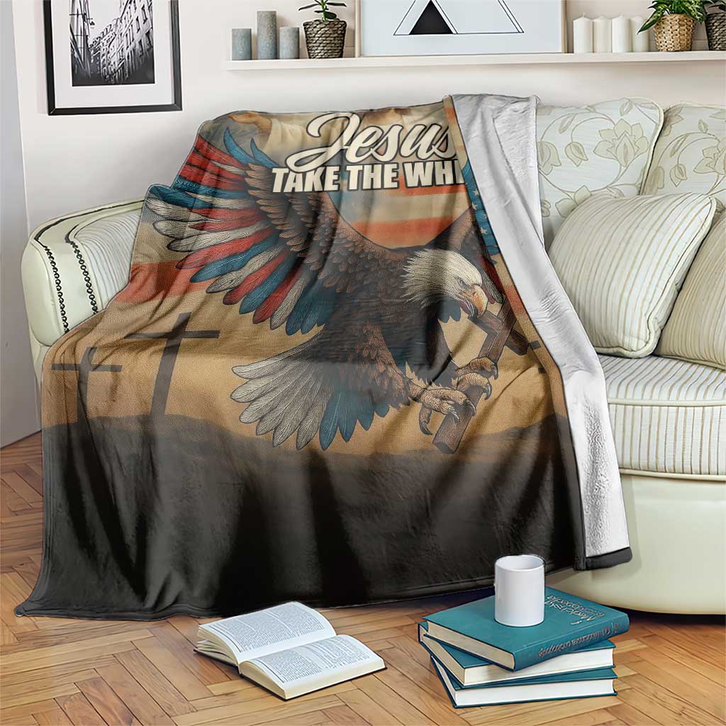 Jesus Take the Wheel Patriotic Eagle Throw Blanket Christian American Flag Faith TS02 Print Your Wear