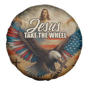 Jesus Take the Wheel Patriotic Eagle Spare Tire Cover Christian American Flag Faith TS02 Print Your Wear