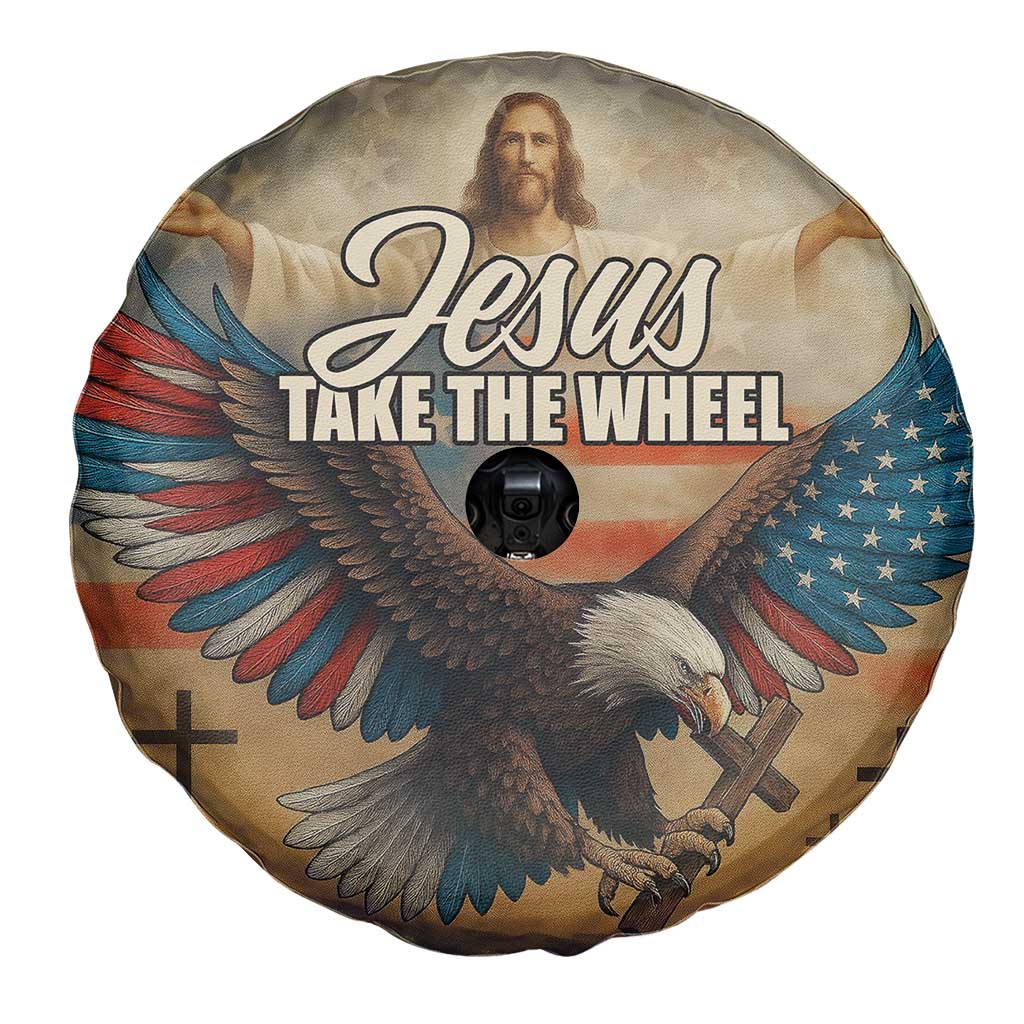 Jesus Take the Wheel Patriotic Eagle Spare Tire Cover Christian American Flag Faith TS02 Print Your Wear