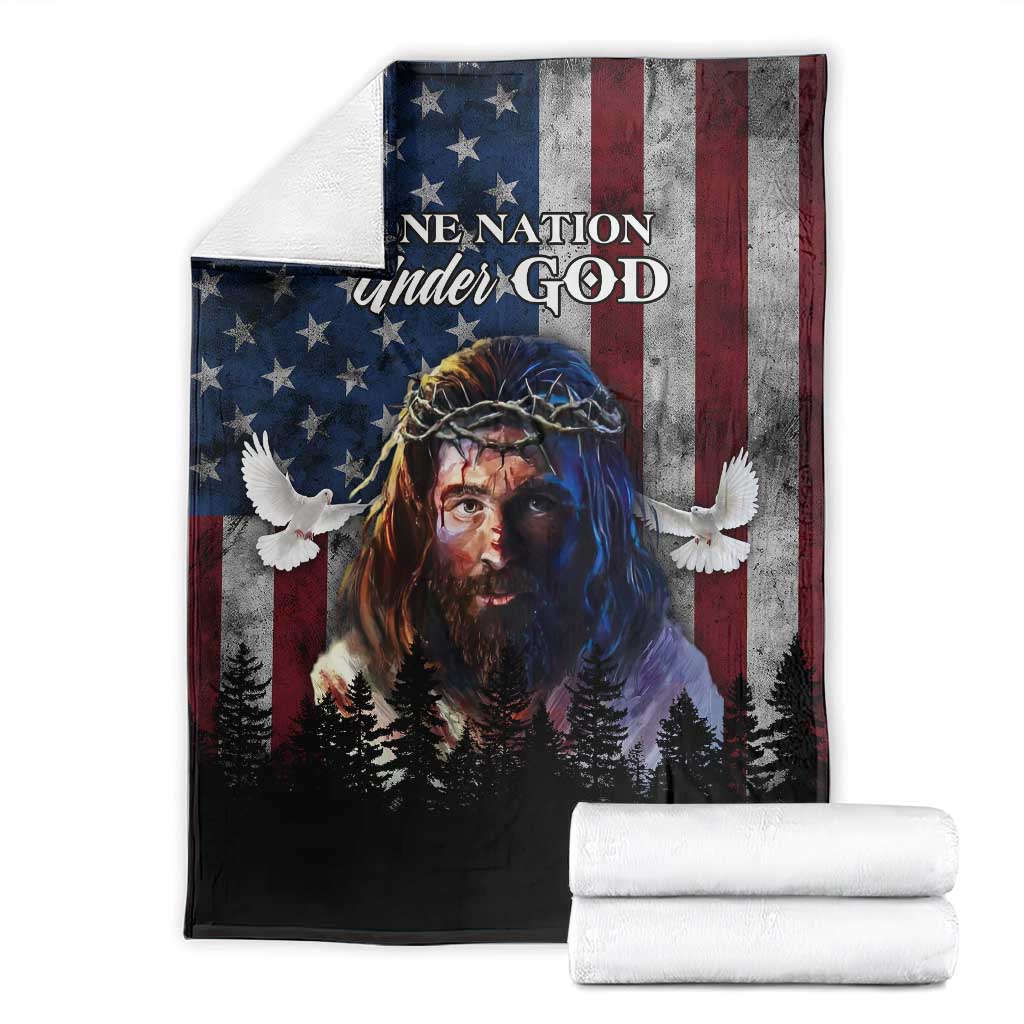 One Nation Under God Christian Throw Blanket Jesus Portrait with American Flag Doves Patriotic TS02 Multicolor Print Your Wear