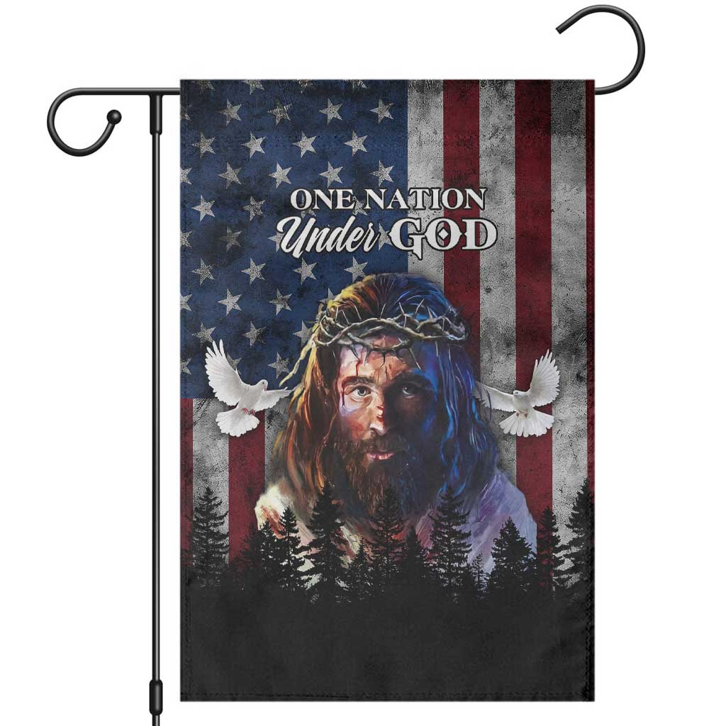 One Nation Under God Christian Garden Flag Jesus Portrait with American Flag Doves Patriotic TS02 Multicolor Print Your Wear
