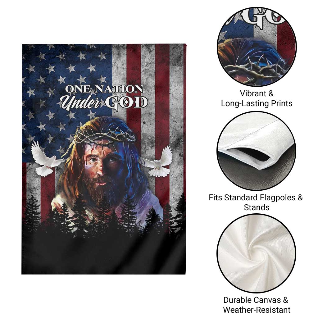 One Nation Under God Christian Garden Flag Jesus Portrait with American Flag Doves Patriotic TS02 Print Your Wear
