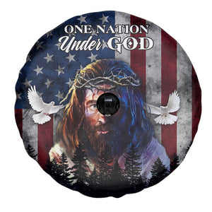 One Nation Under God Christian Spare Tire Cover Jesus Portrait with American Flag Doves Patriotic TS02 Print Your Wear