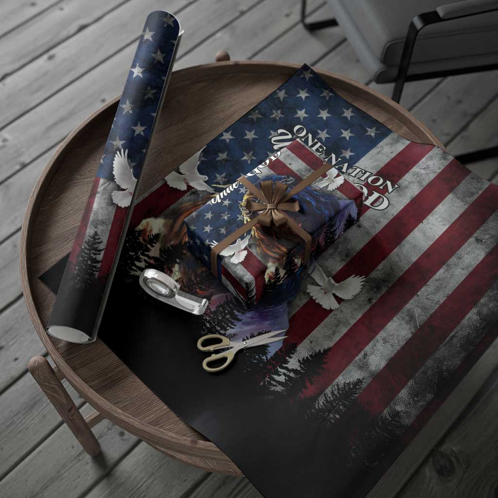 One Nation Under God Christian Wrapping Paper Roll Jesus Portrait with American Flag Doves Patriotic TS02 Print Your Wear
