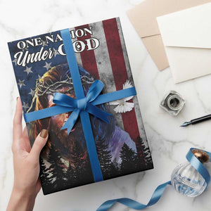 One Nation Under God Christian Wrapping Paper Roll Jesus Portrait with American Flag Doves Patriotic TS02 Print Your Wear
