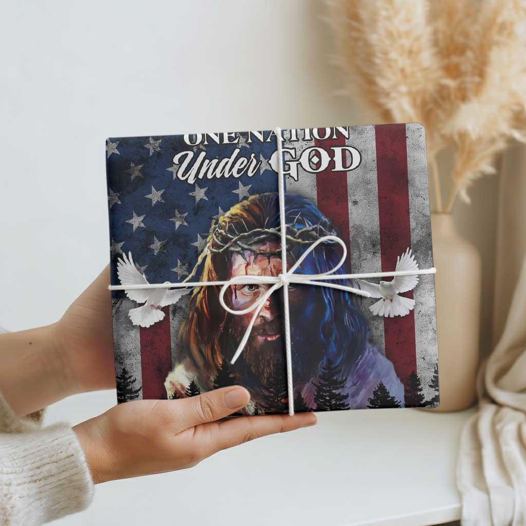 One Nation Under God Christian Wrapping Paper Roll Jesus Portrait with American Flag Doves Patriotic TS02 Print Your Wear