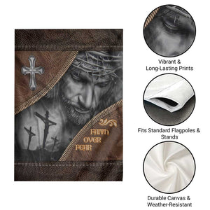 Faith Over Fear Rustic Christian Garden Flag Jesus Cross Black and Brown Leather Style Effect TS02 Print Your Wear