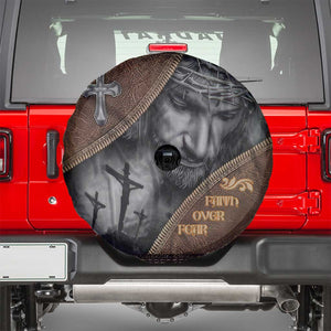 Faith Over Fear Rustic Christian Spare Tire Cover Jesus Cross Black and Brown Leather Style Effect TS02 Multicolor Print Your Wear