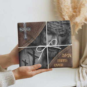 Faith Over Fear Rustic Christian Wrapping Paper Roll Jesus Cross Black and Brown Leather Style Effect TS02 Print Your Wear