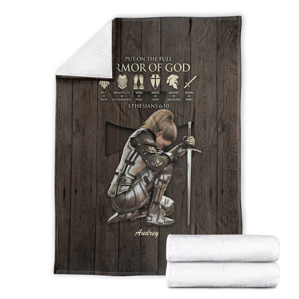Personalized Armor of God Christian Wooden Style Throw Blanket Ephesians 6:10 Scripture Faith Gift for Women TS02 Rusitc Oak Print Your Wear
