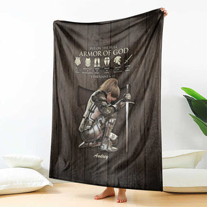 Personalized Armor of God Christian Wooden Style Throw Blanket Ephesians 6:10 Scripture Faith Gift for Women TS02 Print Your Wear