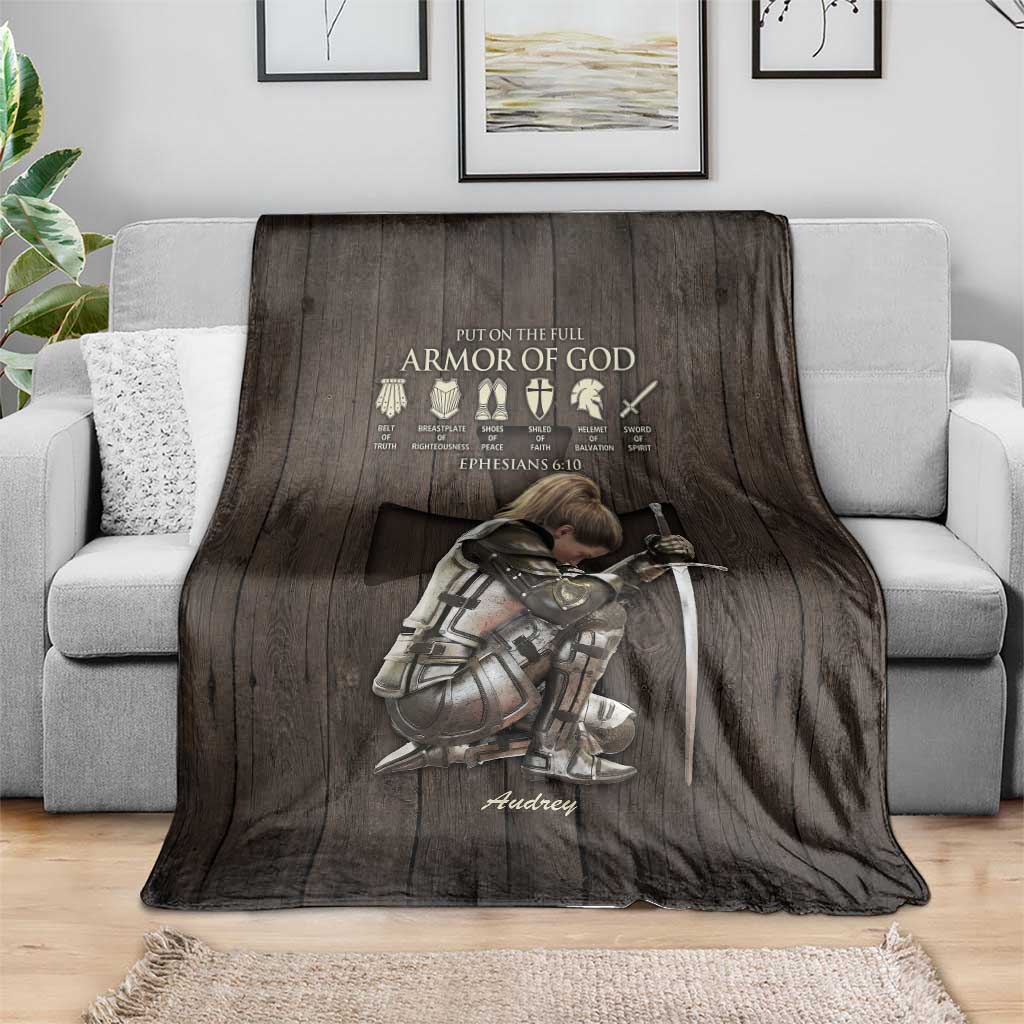 Personalized Armor of God Christian Wooden Style Throw Blanket Ephesians 6:10 Scripture Faith Gift for Women TS02 Print Your Wear