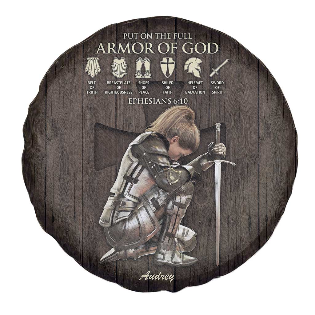 Personalized Armor of God Christian Wooden Style Spare Tire Cover Ephesians 6:10 Scripture Faith Gift for Women TS02 Print Your Wear