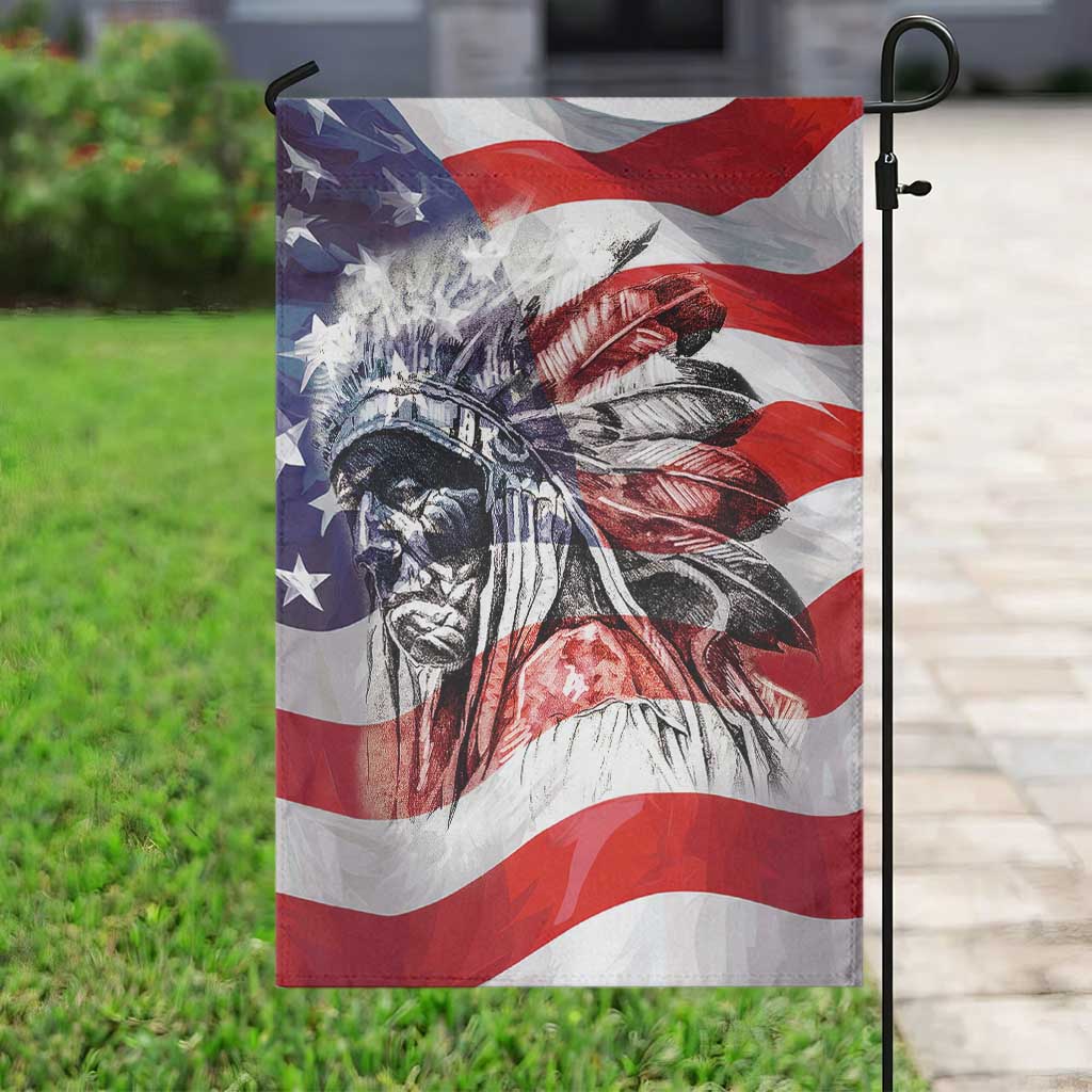 Patriotic Native American Chief Feather Headdress Garden Flag Indigenous Pride USA Flag Heritage Gift TS02 Print Your Wear