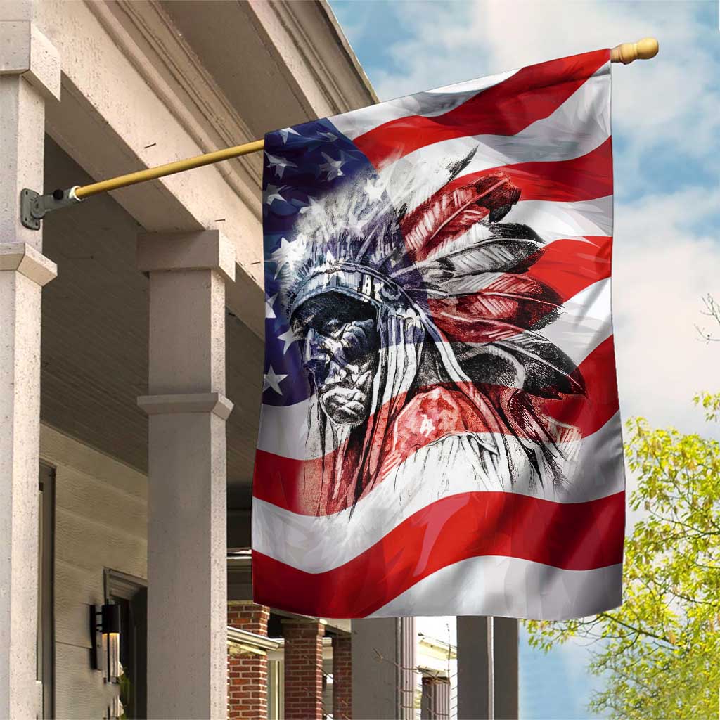 Patriotic Native American Chief Feather Headdress Garden Flag Indigenous Pride USA Flag Heritage Gift TS02 Print Your Wear