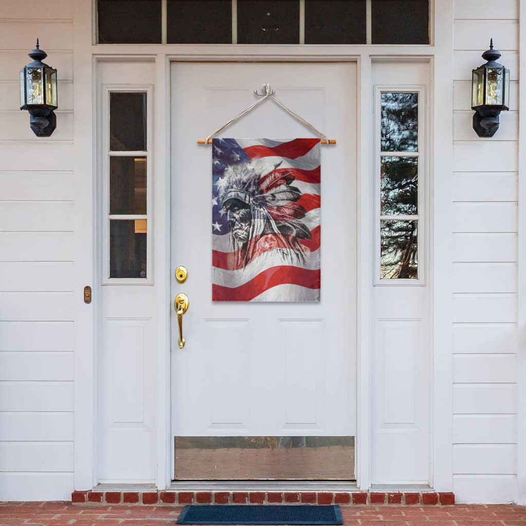 Patriotic Native American Chief Feather Headdress Garden Flag Indigenous Pride USA Flag Heritage Gift TS02 Print Your Wear