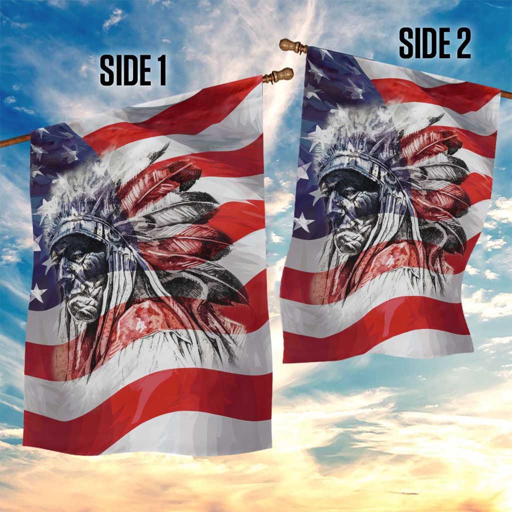 Patriotic Native American Chief Feather Headdress Garden Flag Indigenous Pride USA Flag Heritage Gift TS02 Print Your Wear
