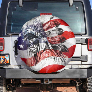 Patriotic Native American Chief Feather Headdress Spare Tire Cover Indigenous Pride USA Flag Heritage Gift TS02 No hole American Flag Print Your Wear