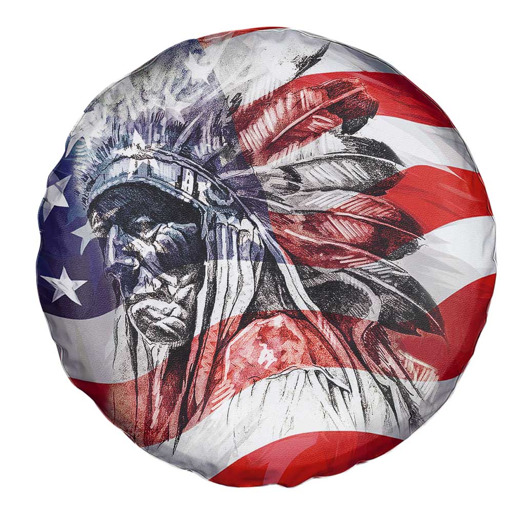 Patriotic Native American Chief Feather Headdress Spare Tire Cover Indigenous Pride USA Flag Heritage Gift TS02 Print Your Wear