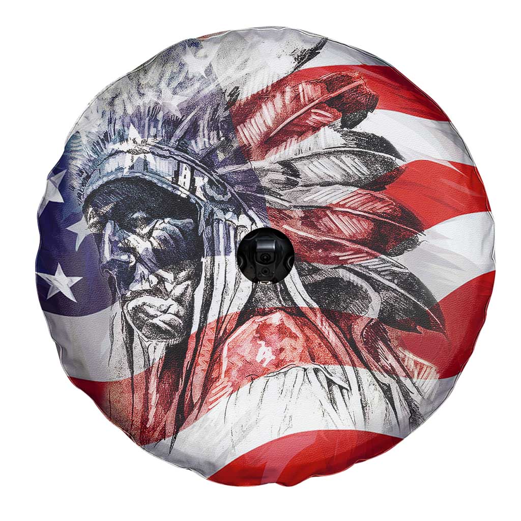 Patriotic Native American Chief Feather Headdress Spare Tire Cover Indigenous Pride USA Flag Heritage Gift TS02 Print Your Wear