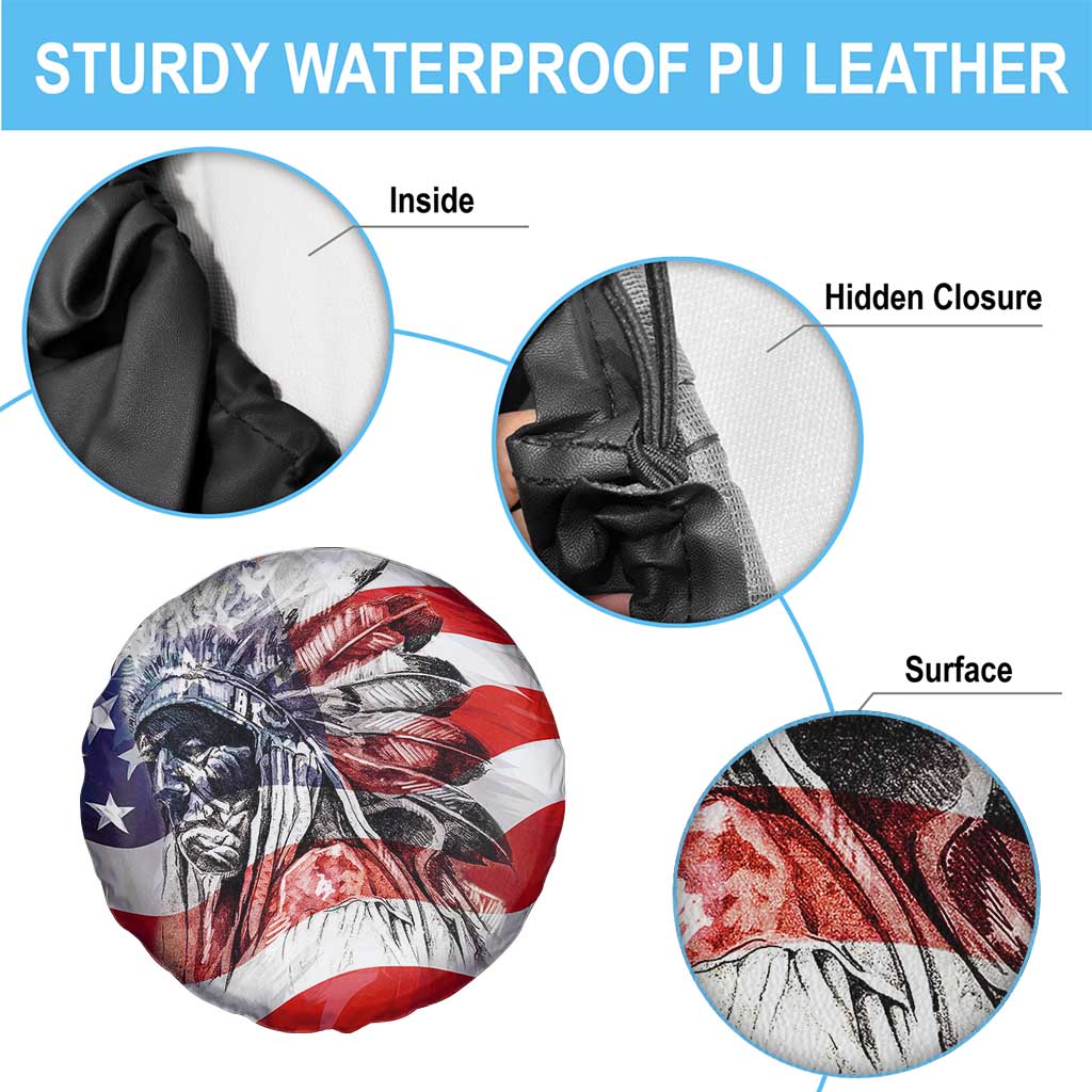 Patriotic Native American Chief Feather Headdress Spare Tire Cover Indigenous Pride USA Flag Heritage Gift TS02 Print Your Wear