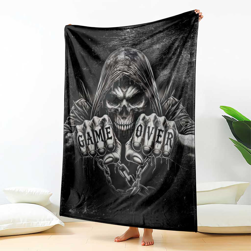 Grim Reaper Game Over Skeletal Fists Throw Blanket Badass Gothic Biker Skull Dark Fantasy Offroad Decor TS02 Print Your Wear