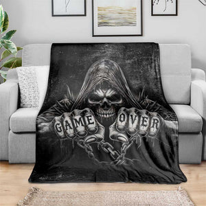 Grim Reaper Game Over Skeletal Fists Throw Blanket Badass Gothic Biker Skull Dark Fantasy Offroad Decor TS02 Print Your Wear