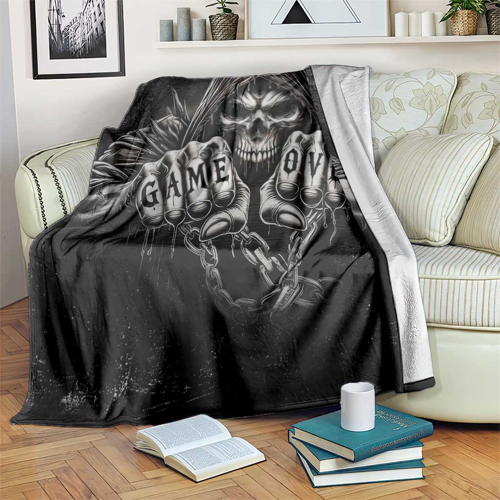 Grim Reaper Game Over Skeletal Fists Throw Blanket Badass Gothic Biker Skull Dark Fantasy Offroad Decor TS02 Print Your Wear