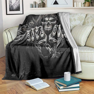 Grim Reaper Game Over Skeletal Fists Throw Blanket Badass Gothic Biker Skull Dark Fantasy Offroad Decor TS02 Print Your Wear