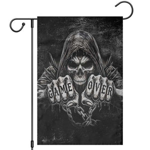 Grim Reaper Game Over Skeletal Fists Garden Flag Badass Gothic Biker Skull Dark Fantasy Offroad Decor TS02 Distressed Black Print Your Wear