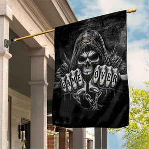 Grim Reaper Game Over Skeletal Fists Garden Flag Badass Gothic Biker Skull Dark Fantasy Offroad Decor TS02 Print Your Wear