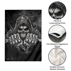 Grim Reaper Game Over Skeletal Fists Garden Flag Badass Gothic Biker Skull Dark Fantasy Offroad Decor TS02 Print Your Wear