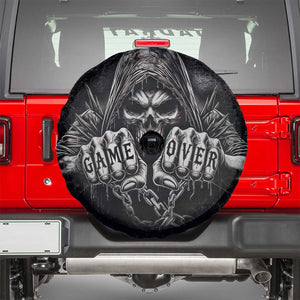 Grim Reaper Game Over Skeletal Fists Spare Tire Cover Badass Gothic Biker Skull Dark Fantasy Offroad Decor TS02 Distressed Black Print Your Wear