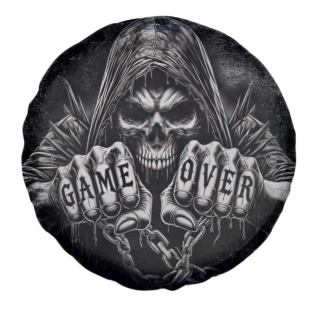 Grim Reaper Game Over Skeletal Fists Spare Tire Cover Badass Gothic Biker Skull Dark Fantasy Offroad Decor TS02 Print Your Wear