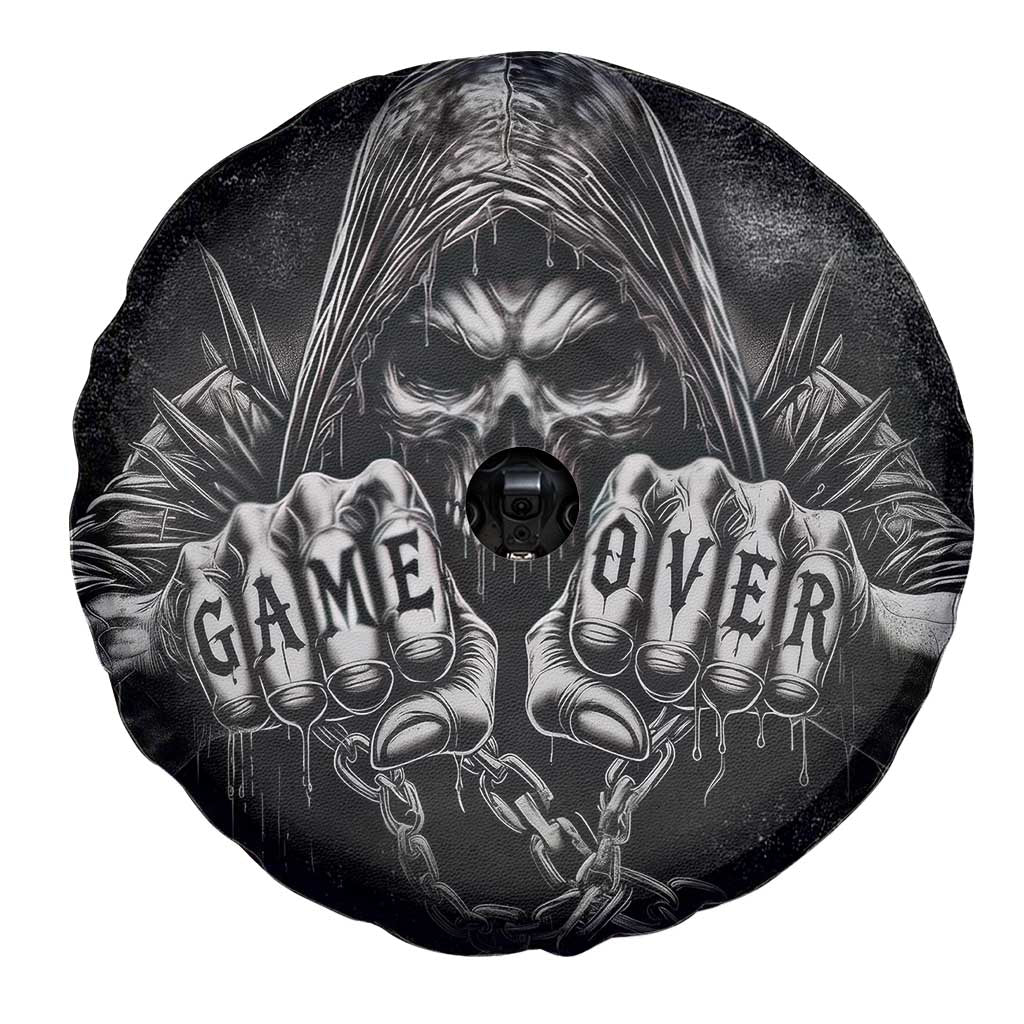 Grim Reaper Game Over Skeletal Fists Spare Tire Cover Badass Gothic Biker Skull Dark Fantasy Offroad Decor TS02 Print Your Wear
