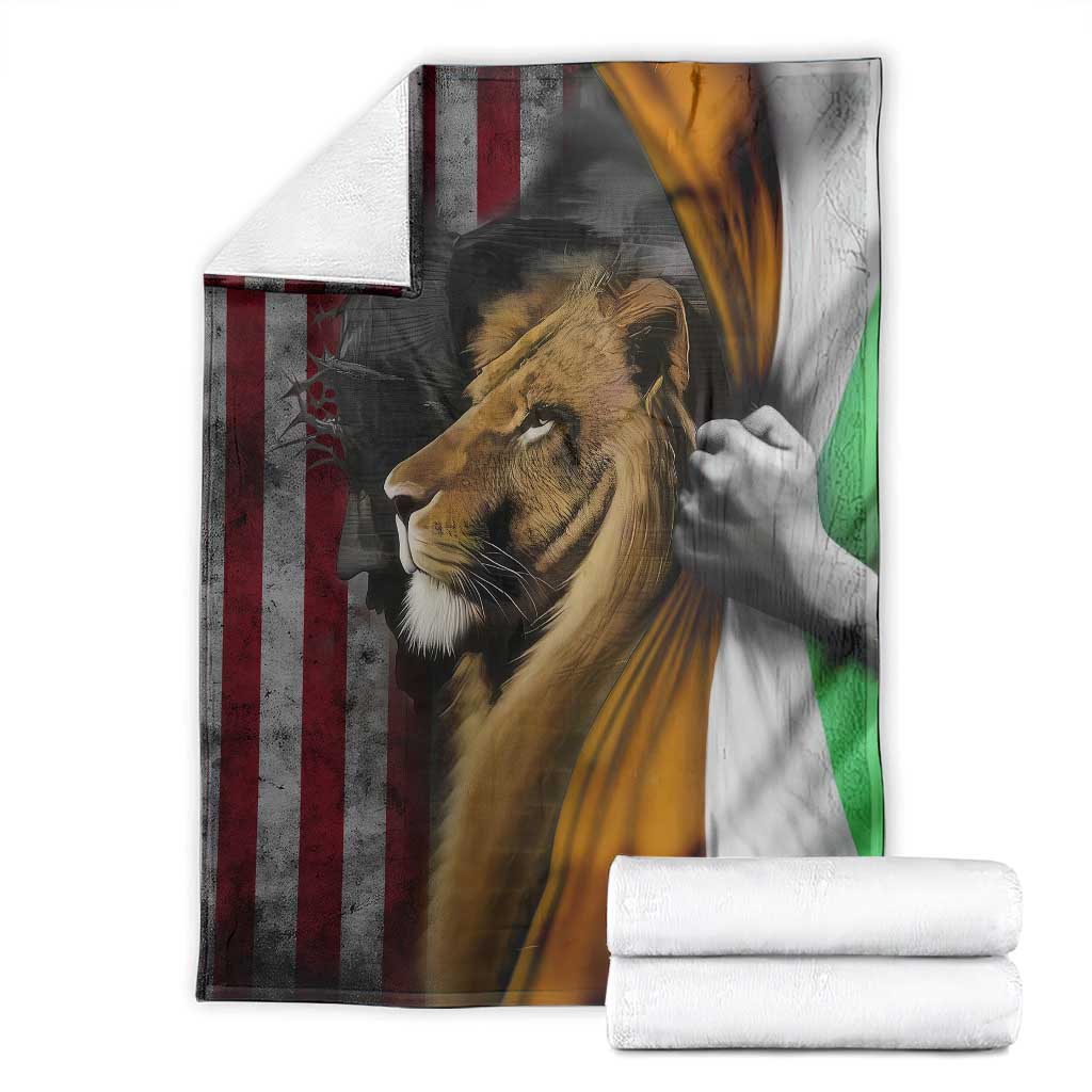Irish American Heritage Lion of Judah Throw Blanket Patriotic Christian Jesus Crown of Thorns Faith Gift TS02 Patriot Tricolor Print Your Wear