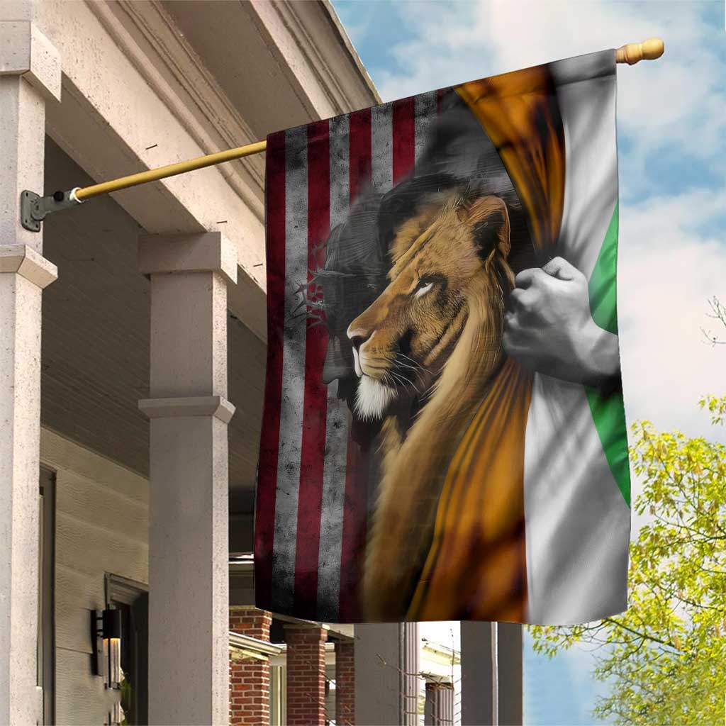 Irish American Heritage Lion of Judah Garden Flag Patriotic Christian Jesus Crown of Thorns Faith Gift TS02 Print Your Wear